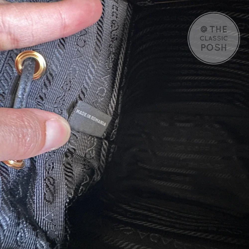 NEW Prada Jacquard Logo Bucket Black Canvas Tote Crossbody Bag